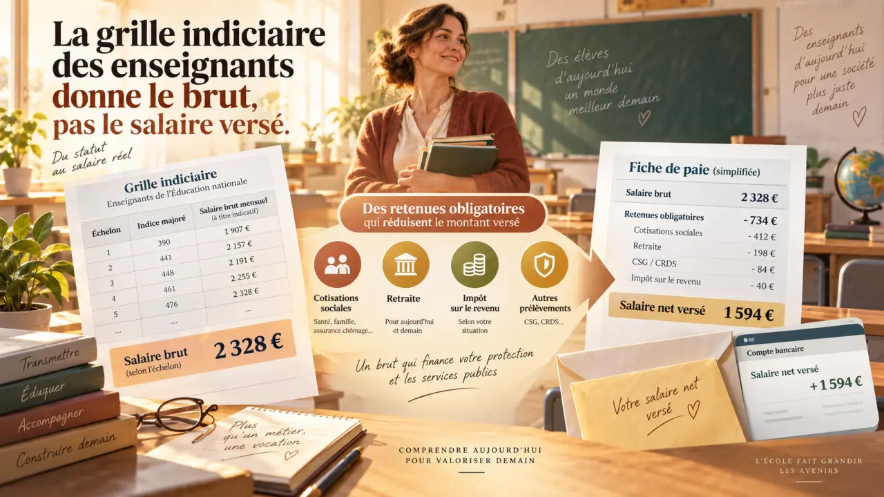 La grille indiciaire des enseignants donne le brut, pas le salaire versé