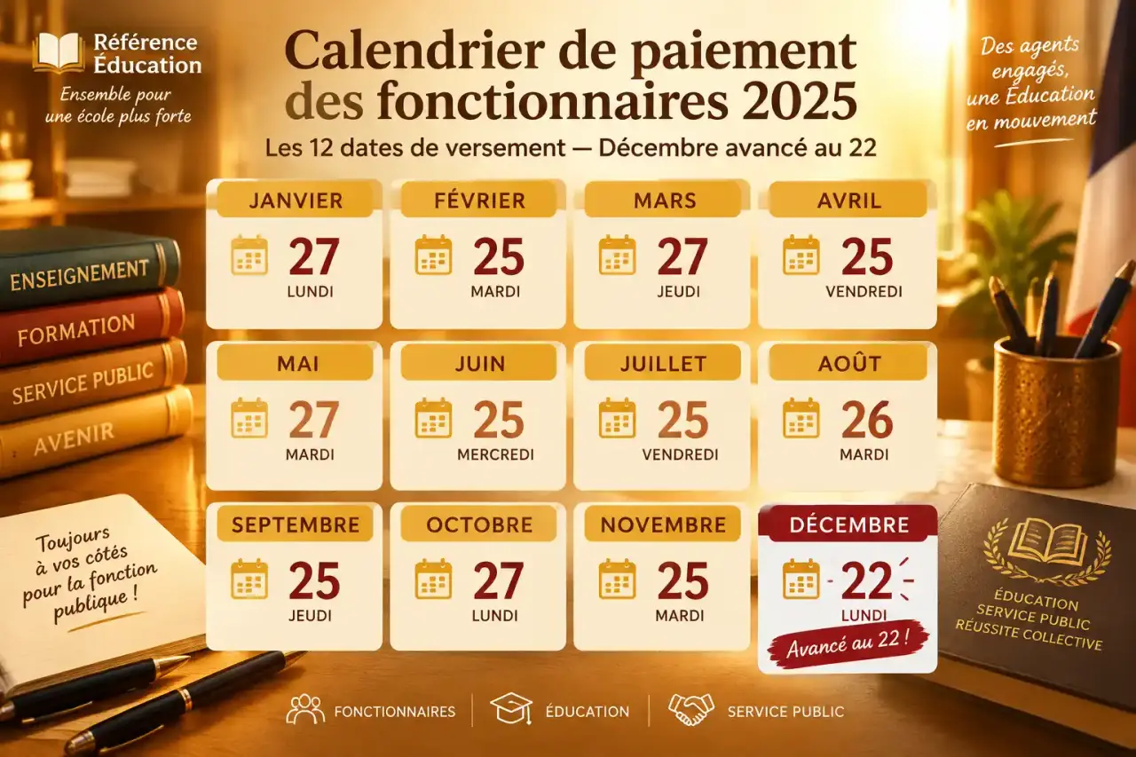 Calendrier de paiement des fonctionnaires 2025 : les 12 dates, avec décembre avancé au 22