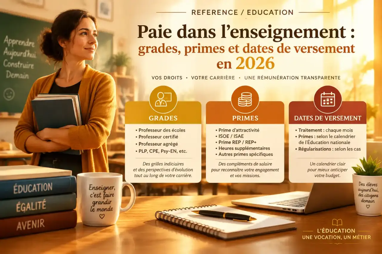 Paie dans l’enseignement : grades, primes et dates de versement en 2026
