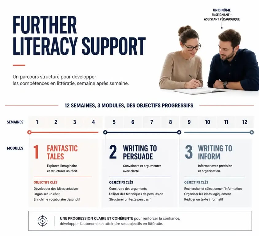 Further Literacy Support : frise de 12 semaines et trois modules en soutien à la littératie